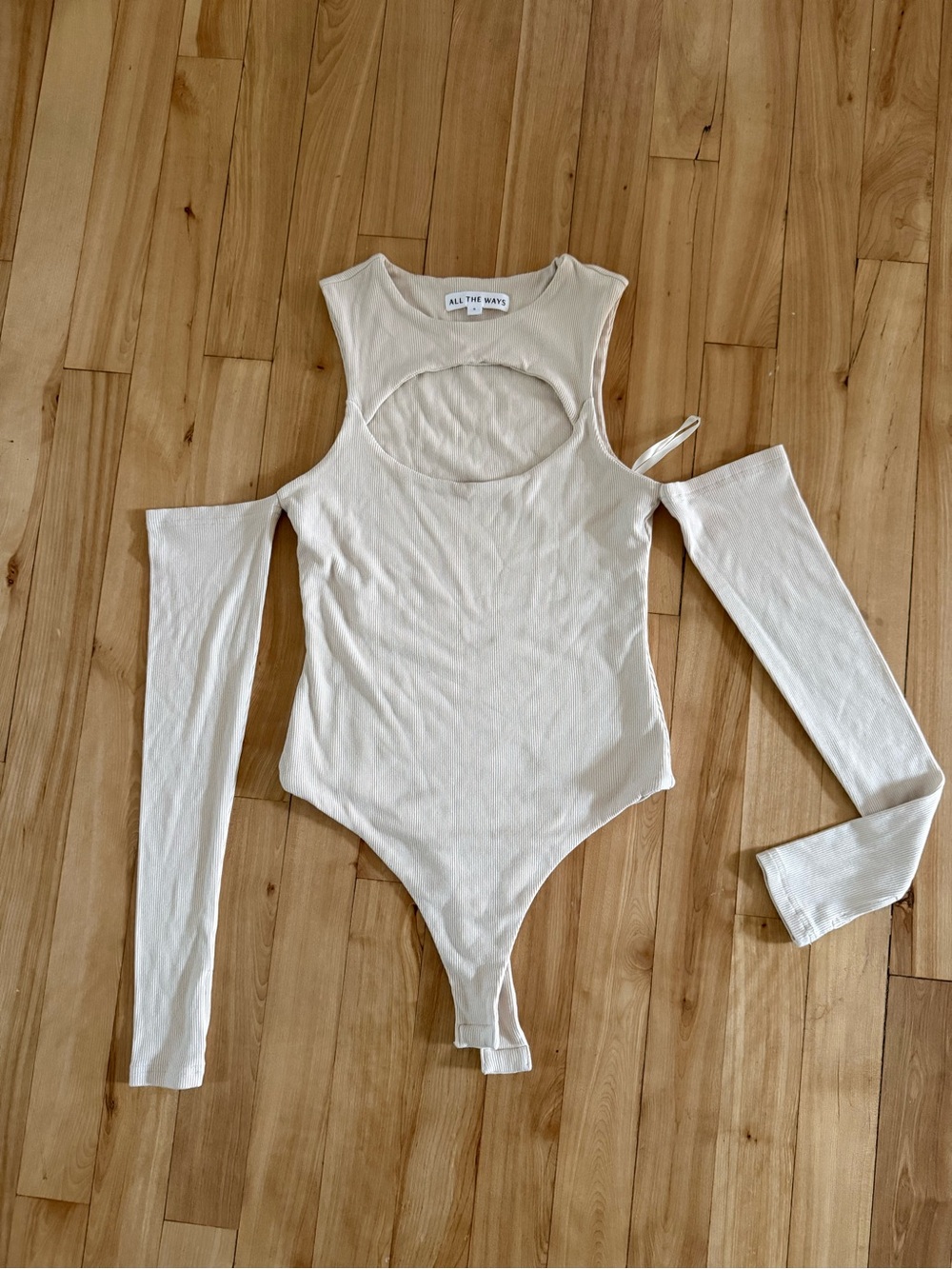 All The Ways Cream Ribbed Cutout Bodysuit